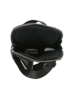 Sacoche noire unie en simili cuir avec logos blancs et zips chromés