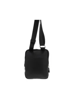 Sacoche noire unie en simili cuir avec logos blancs et zips chromés