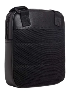 Sacoche Reporter aspect cuir noir à dos en mesh uni et bandoulière ajustable