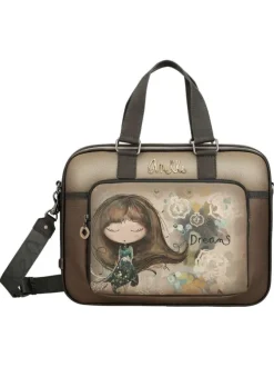 Sac ordinateur marron à bandoulière amovible orné de motifs exclusifs
