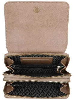 Sac pochette porté taupe à bandoulière amovible orné du logo de la marque