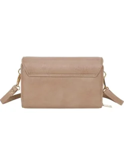 Sac pochette porté taupe à bandoulière amovible orné du logo de la marque