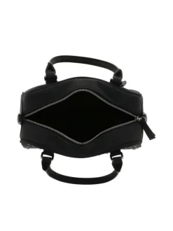 Sac porte-main noir uni pourvu de strass sur le pourtour avec des anses
