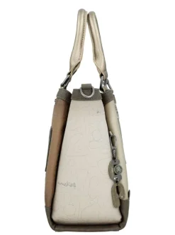Sac porte mains beige à imprimé avec deux anses et une bandoulière ajustable