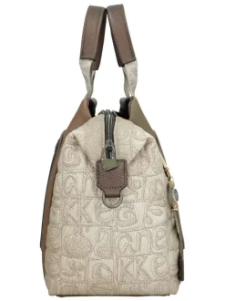 Sac porte mains beige à imprimé avec deux anses et une bandoulière ajustable