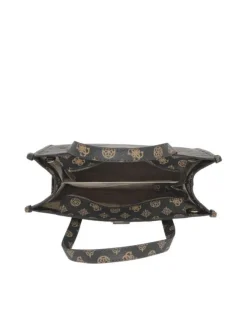 Sac Porte Mains marron à monogrammes beiges avec fermetures et logo dorés
