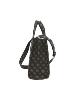 Sac Porte Mains marron à monogrammes beiges avec fermetures et logo dorés