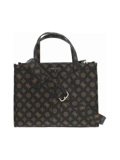 Sac Porte Mains marron à monogrammes beiges avec fermetures et logo dorés