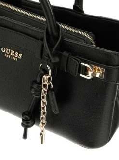 Sac porte-mains noir uni avec zip et pressions et logo de la marque