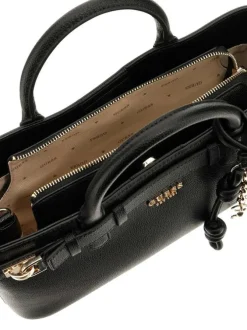 Sac porte-mains noir uni avec zip et pressions et logo de la marque