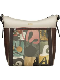 Sac porte épaule beige avec des imprimés et une anse réglable