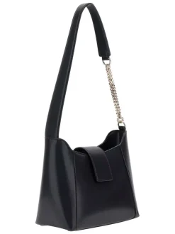 Sac porté à l'épaule noir uni avec logo de la marque en pièces métalliques