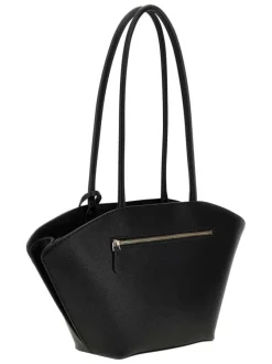 Sac porté à l'épaule noir uni avec logo métallique noir et doré
