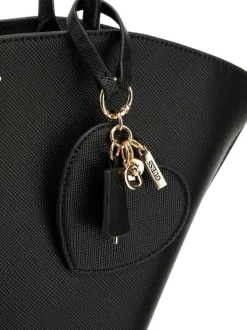 Sac porté à l'épaule noir uni avec logo métallique noir et doré