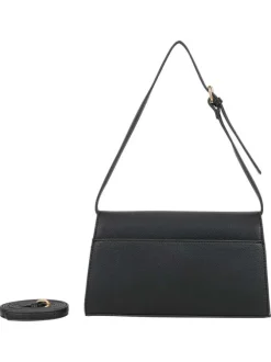 Sac porté à l'épaule noir uni avec une deuxième anse à l'intérieur