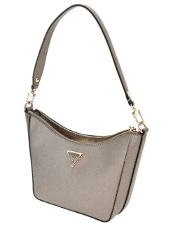 Sac porté épaule argent uni avec logo de la marque et petit poche