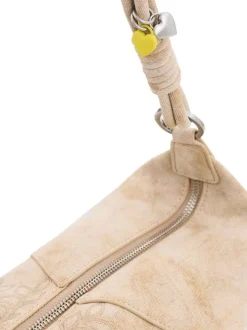 Sac porté épaule beige avec des motifs floraux muni d'une bandoulière
