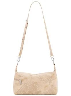 Sac porté épaule beige avec des motifs floraux muni d'une bandoulière