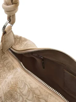 Sac porté épaule beige avec des motifs floraux muni d'une bandoulière