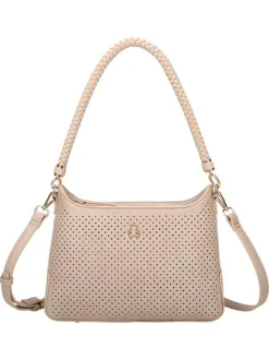 Sac porté épaule beige en maille ajourée avec anse et bandoulière amovibles