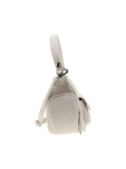 Sac porté épaule beige uni avec une poche à rabat pression à l'avant