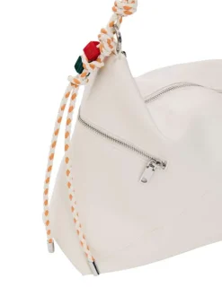 Sac porté épaule blanc uni muni d'une anse bicolore tressée