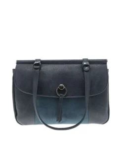 Sac porté épaule bleu marine uni effet grainé avec zip et détails chromés