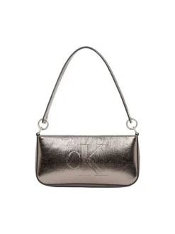Sac porté épaule bronze uni avec fermeture zippée et monogramme