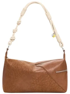 Sac porté épaule camel avec des motifs floraux muni d'une bandoulière