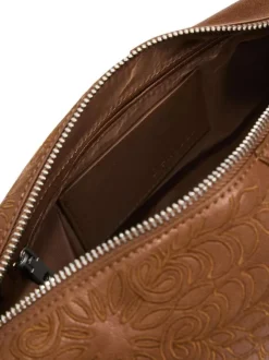 Sac porté épaule camel avec des motifs floraux muni d'une bandoulière