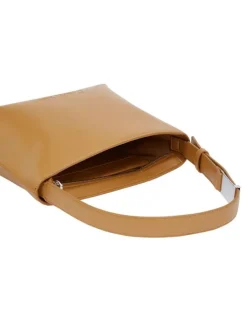 Sac porté épaule camel uni avec anse ajustable et marque embossée