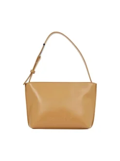 Sac porté épaule camel uni avec anse ajustable et marque embossée