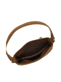 Sac porté épaule camel uni avec des strass et une fermeture zippée