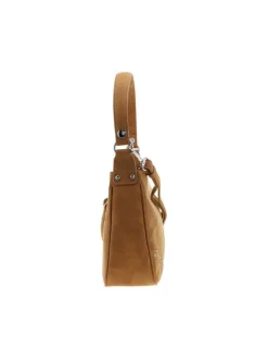Sac porté épaule camel uni avec des strass et une fermeture zippée