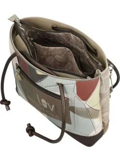 Sac porté épaule écru imprimé avec une poche extérieure zippée à l'arrière