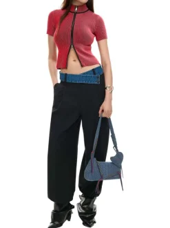 Sac porté épaule en coton bleu denim uni pourvu d'une anse