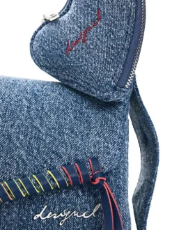 Sac porté épaule en coton bleu denim uni pourvu d'une anse