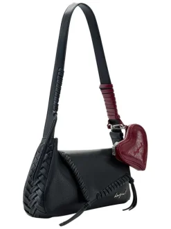 Sac porté épaule en coton noir uni muni d'une anse et d'un porte-clé