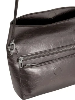 Sac porté épaule gris métallisé avec une anse tressée et un rabat aimanté
