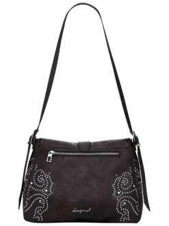 Sac porté épaule marron à motifs cloutés avec une ceinture décorative