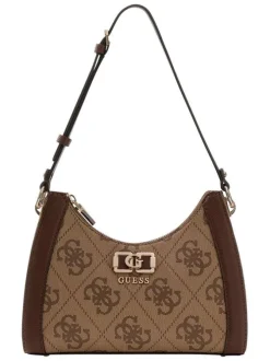 Sac à porté épaule marron orné d'un motif monogramme et pourvu d'une anse plate