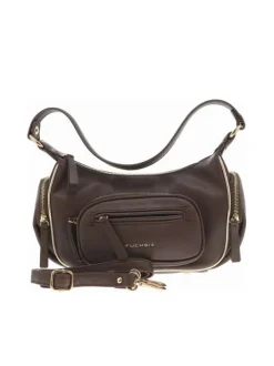 Sac porté épaule marron uni avec poches en relief sur le devant et les côtés