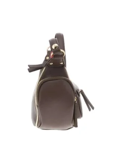 Sac porté épaule marron uni avec poches en relief sur le devant et les côtés
