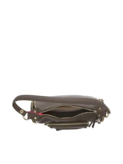 Sac porté épaule marron uni avec poches en relief sur le devant et les côtés