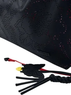 Sac porté épaule noir avec des motifs floraux muni d'une anse