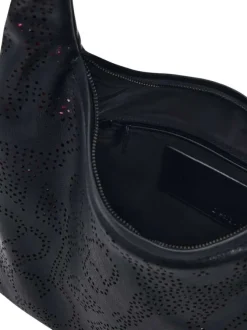 Sac porté épaule noir avec des motifs floraux muni d'une anse