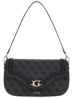 Sac porté épaule noir avec imprimés monogrammes et rabats à pressions