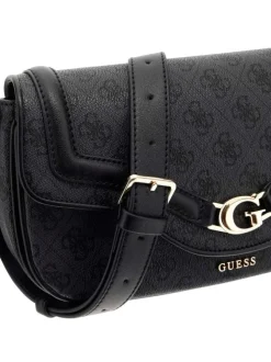 Sac porté épaule noir avec imprimés monogrammes et rabats à pressions