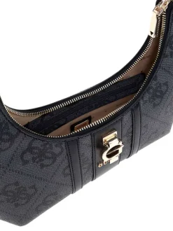 Sac porté épaule noir avec un imprimé monogramme et un logo métallique doré