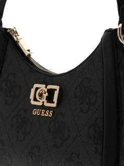 Sac à porté épaule noir orné d'un motif monogramme et pourvu d'une anse plate